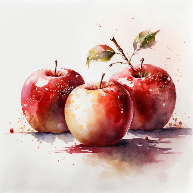 Acuarela Manzanas Rojas En Cesta Comida Fruta Ilustración Creativa
