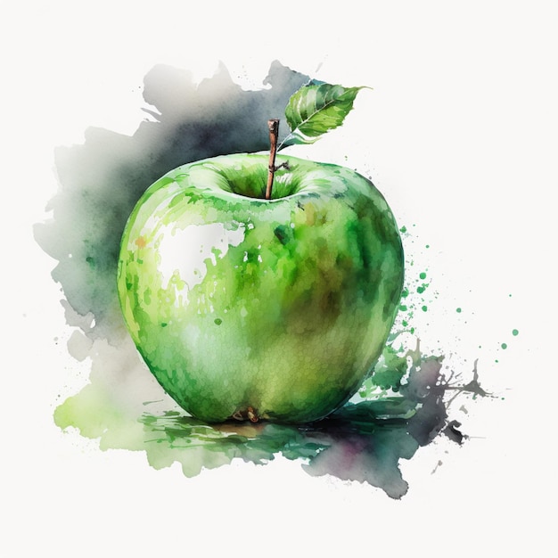 Acuarela Manzanas Verdes En Cesta Comida Fruta Ilustración Creativa