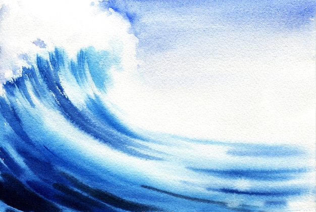 Acuarela mar ola azul oscuro océano mano darwn ilustración bosquejo mar fondo