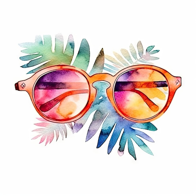 Acuarela de un marco de gafas de sol con diferentes patrones y colores.