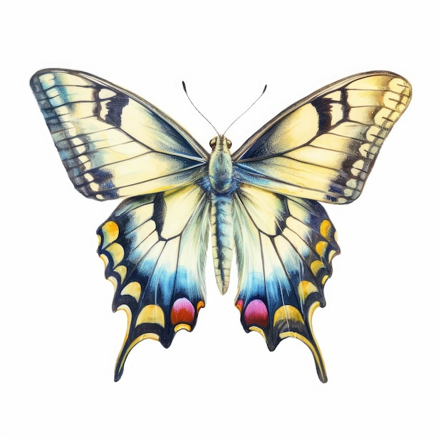 Acuarela de mariposa cola de golondrina con fondo blanco.