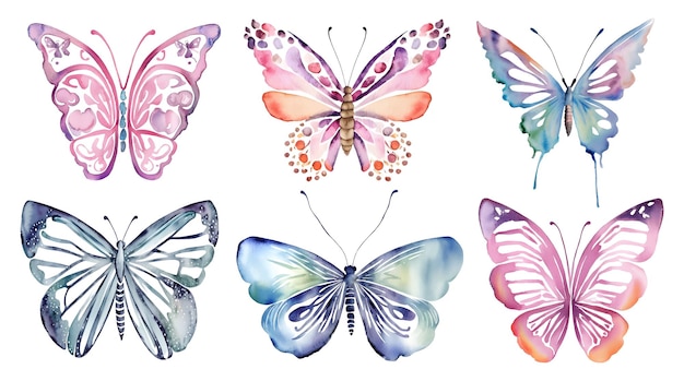 Acuarela mariposa rosa y azul clipart conjunto dibujado a mano ilustración