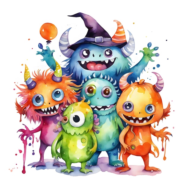 acuarela monstruos de halloween clipart generativo ai