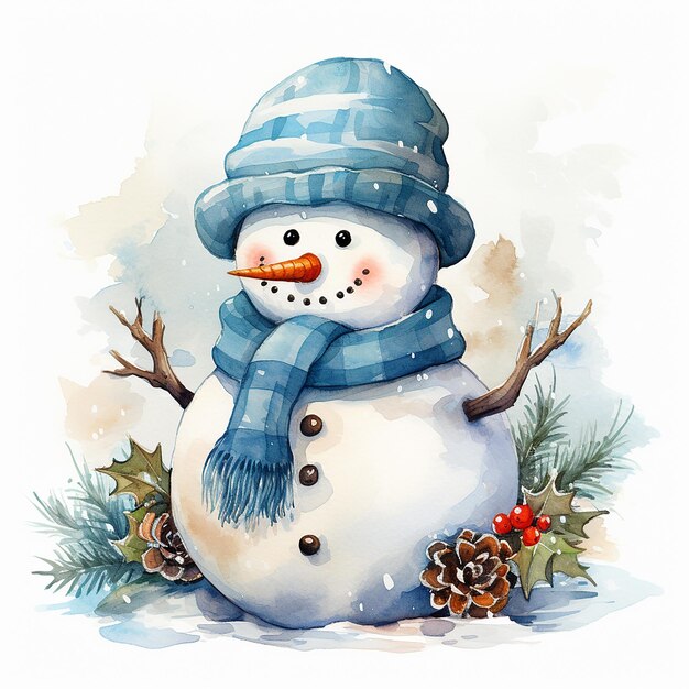 acuarela_navidad_muñeco de nieve_clipart