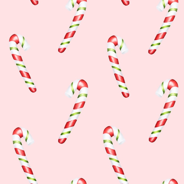 acuarela de navidad patrón sin costuras con ilustración de caña de caramelo año nuevo pintura a mano piruleta i