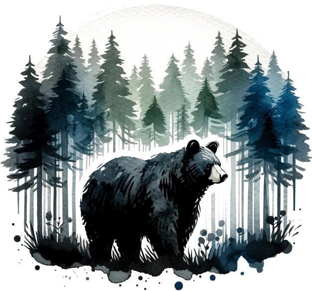 Acuarela oso negro estadounidense foto jpg con bosque exótico