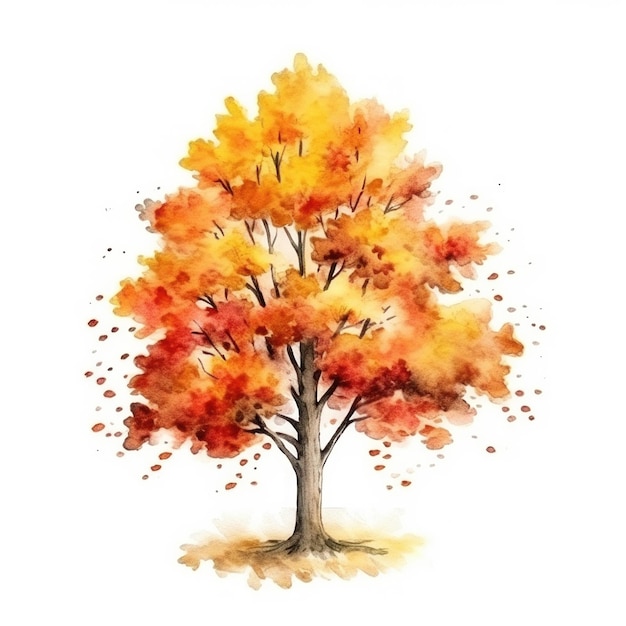 Acuarela Otoño Árbol Ilustración Generativa AIxD