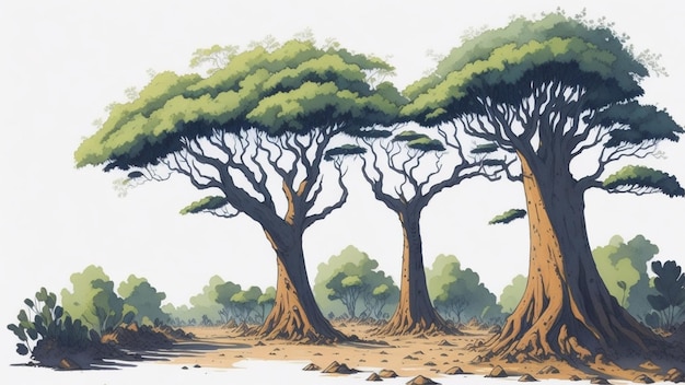 Acuarela paisaje contemporáneo Baobab Alley Madagascar concepto de viajes y turismo