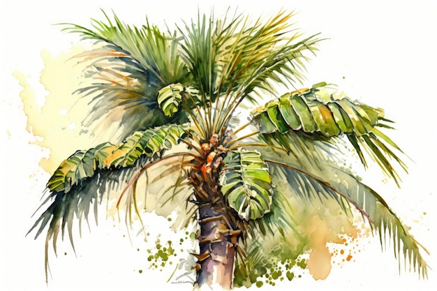 Acuarela de una palmera tropical