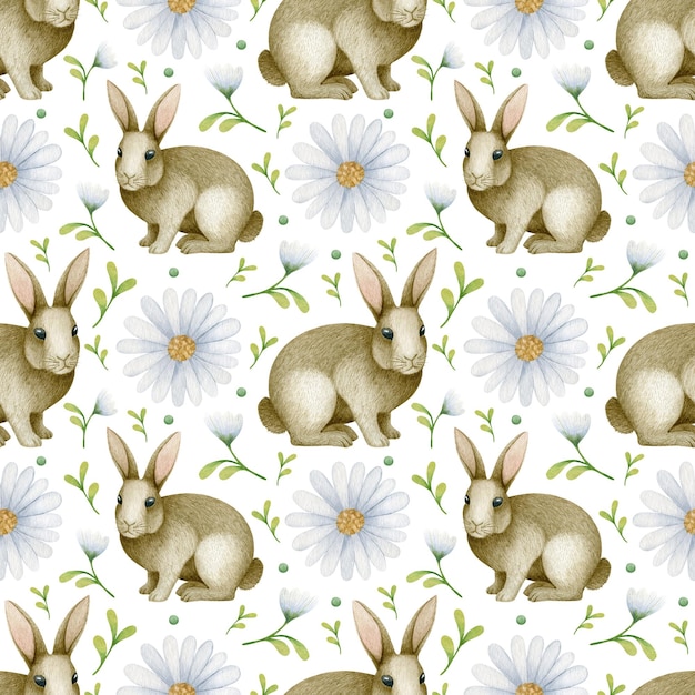Acuarela Pascua de patrones sin fisuras conejo flores primavera ramas