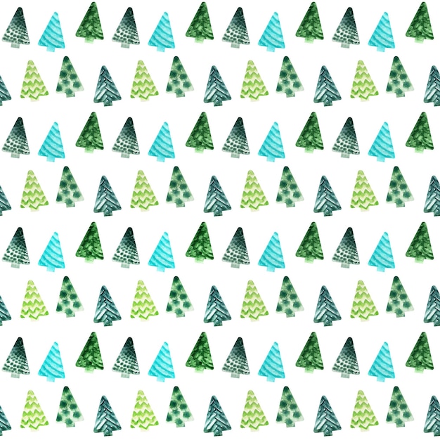 Acuarela de patrones sin fisuras con árboles de Navidad estilizados verdes
