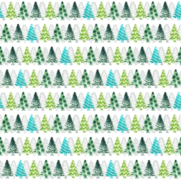 Acuarela de patrones sin fisuras con árboles de Navidad estilizados verdes
