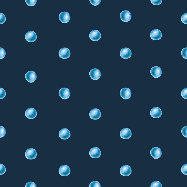 Acuarela de patrones sin fisuras con bolas de nieve Mano pintura bolas azules sobre un fondo blanco aislado
