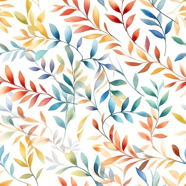 Foto acuarela de patrones sin fisuras con lindas hojas pequeñas y bayas florales sobre fondo blanco