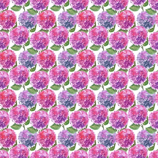 Acuarela de patrones sin fisuras con ramas de hortensias florecientes
