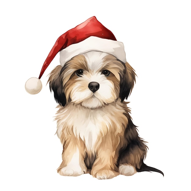 Foto la acuarela del perro lindo de navidad