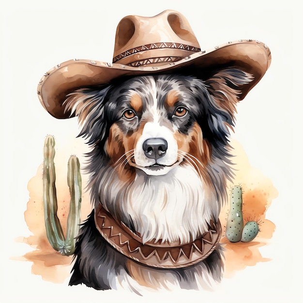 acuarela perro oeste salvaje oeste vaquero desierto ilustración clipart