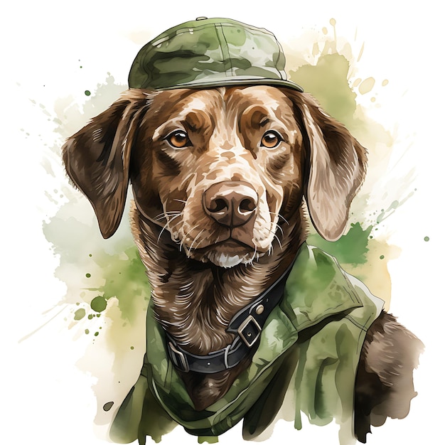 Acuarela de un perro puntero con una gorra de jinete chaqueta de caza muñeca verde Patrick Day Clipart