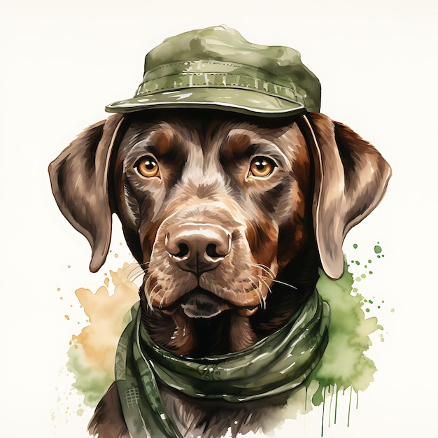 Acuarela de un perro puntero con una gorra de jinete chaqueta de caza muñeca verde Patrick Day Clipart