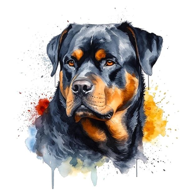 Acuarela de un perro rottweiler