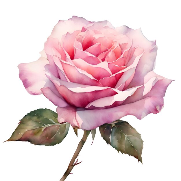 Foto acuarela y pintura de flor de rosa rosa día de san valentín aislado sobre un fondo blanco
