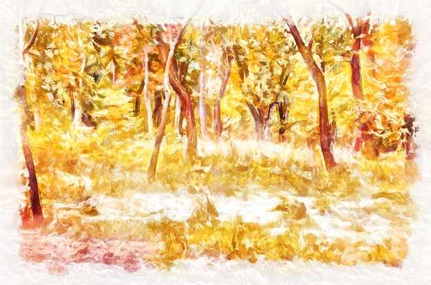 Acuarela pintura parque paisaje Arte digital moderno imitación de pintado a mano con tinte aquarells