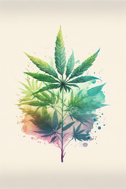 Acuarela de planta de cannabis