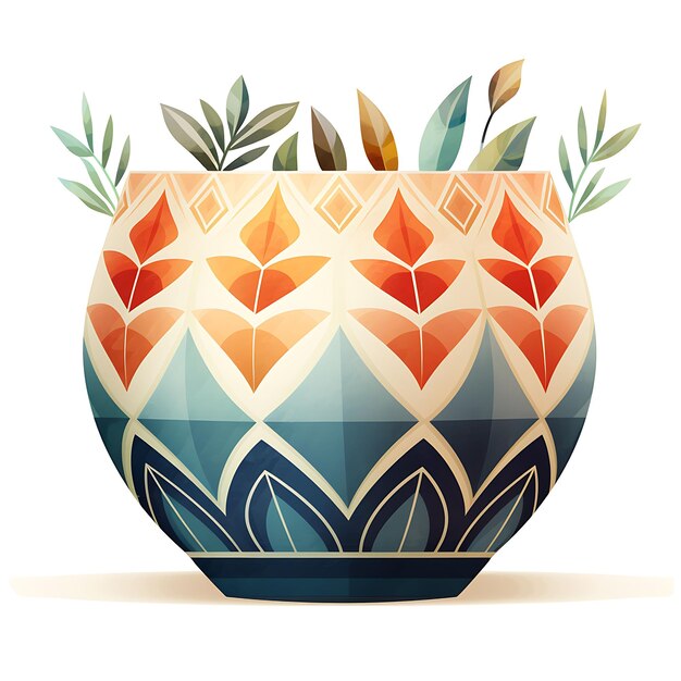 Acuarela de plantación de cerámica hecha a mano con un diseño de camiseta con clipón cónico con patrón geométrico