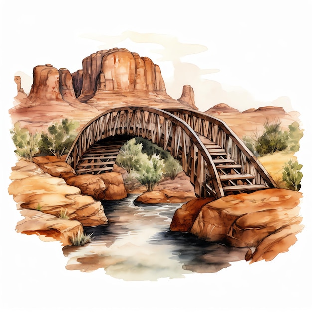 acuarela puente occidental oeste salvaje oeste vaquero desierto ilustración clipart