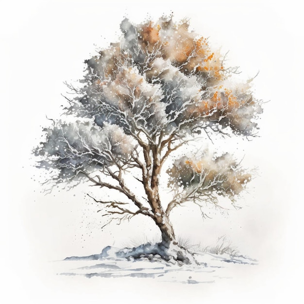 Acuarela Árbol Winterland Ilustración