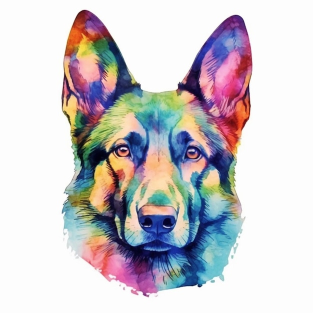 Acuarela retrato de un perro pastor alemán