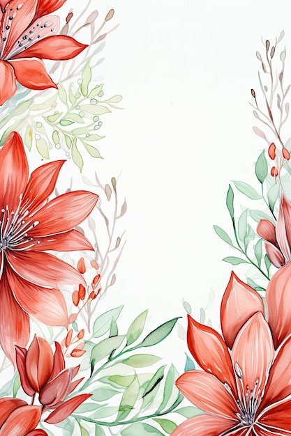 Foto acuarela rojo y verde floral papeles digitales frontera floral fondo de invitación floral fondo