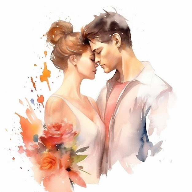Acuarela Romance Estética Ilustración de amor entre parejas