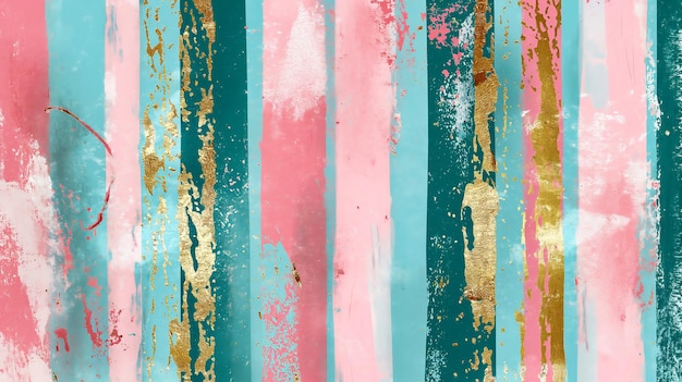 Acuarela rosa azul y rayas doradas Textura de acuarela pintada a mano