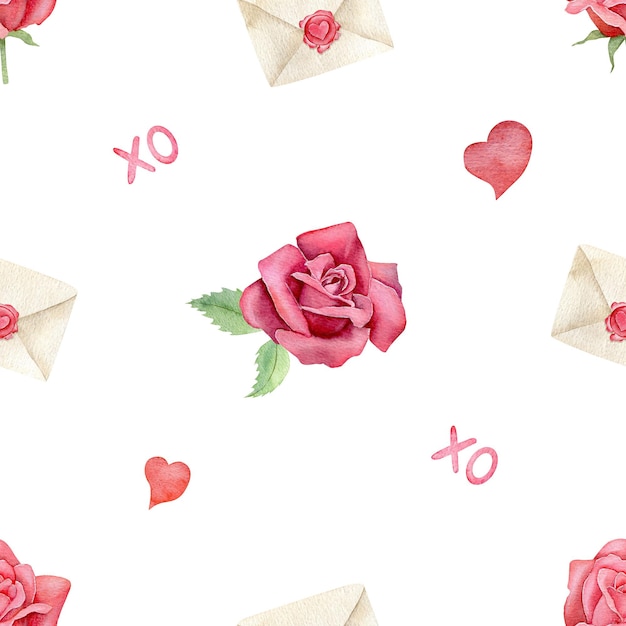 Acuarela rosa y corazón de patrones sin fisuras Ilustración de los días de San Valentín para papel de regalo de tela