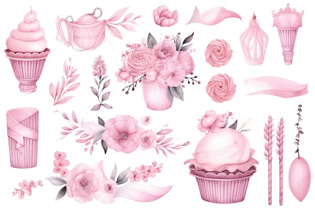 Acuarela rosa pastel objetos y decoraciones animales clipart