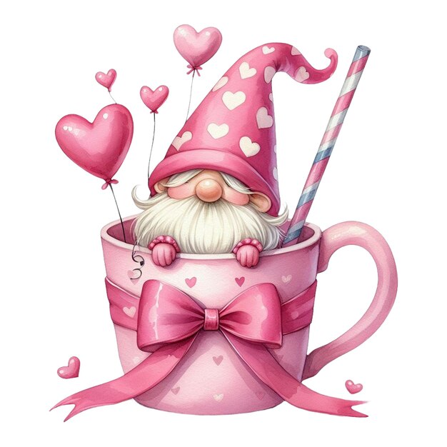 Foto acuarela rosa de san valentín gnome sublimación clipart