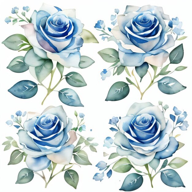 La acuarela de las rosas azules Clipart