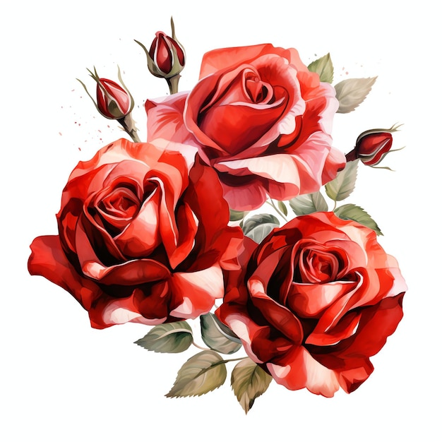 Acuarela de rosas rojas para el día de San Valentín