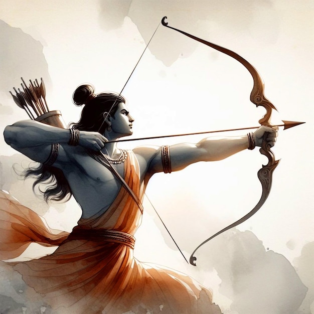 Foto acuarela saludando el festival de shree ram navami con la ilustración del señor ram y el ram navami