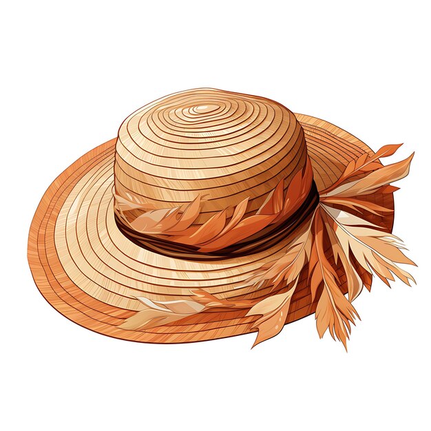 Foto acuarela de sombrero de hoja de palma tejido a mano con un diseño de camiseta clipart de borde ancho de color paja natural