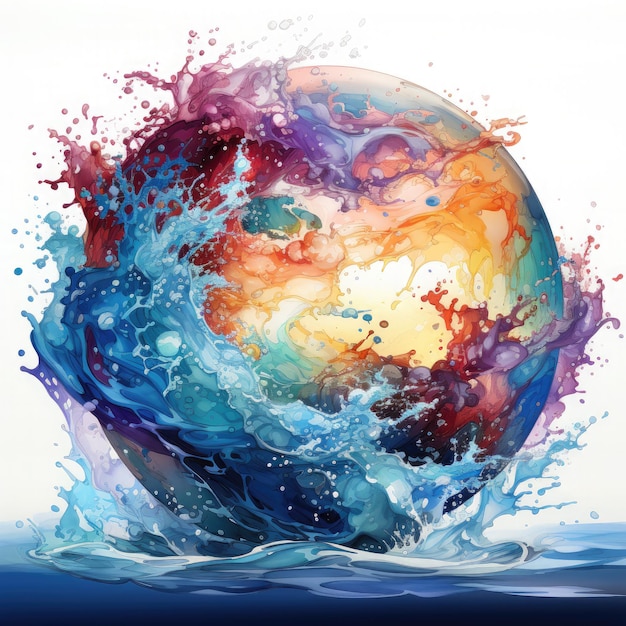 Acuarela Splash art globo de fondo blanco Clipart Generative Ai