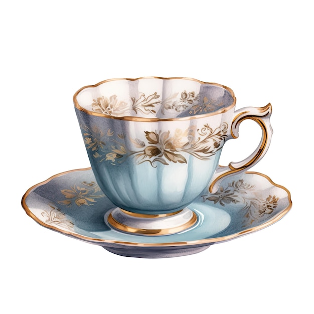 Acuarela taza de té victoriana de época antigua