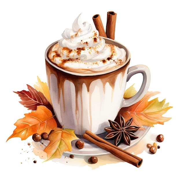 Acuarela temporada de otoño clipart de chocolate caliente