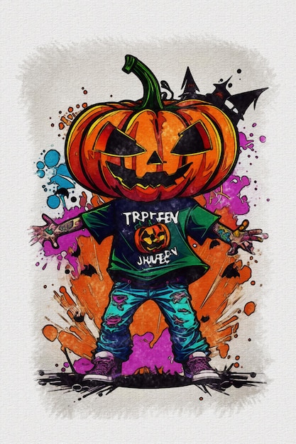 Acuarela textura pintura Halloween calabaza ilustración