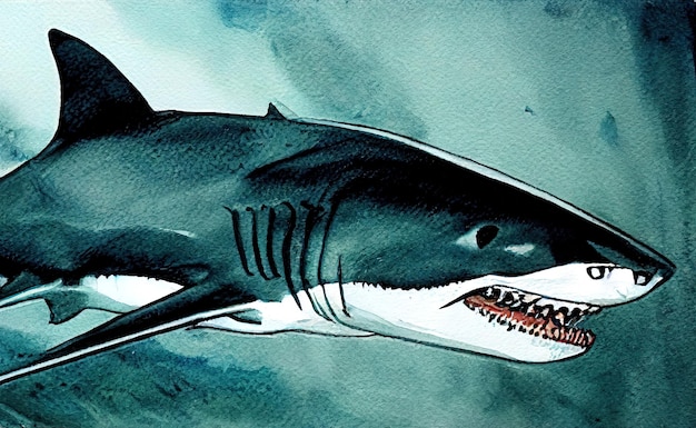 Acuarela de un tiburón animal mano dibujar acuarela