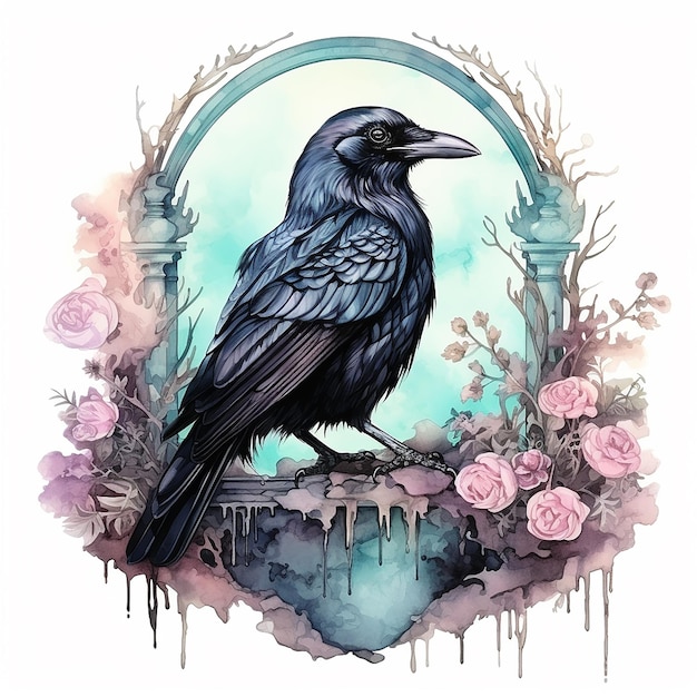 Acuarela de Tombstone con Cute Crow on It
