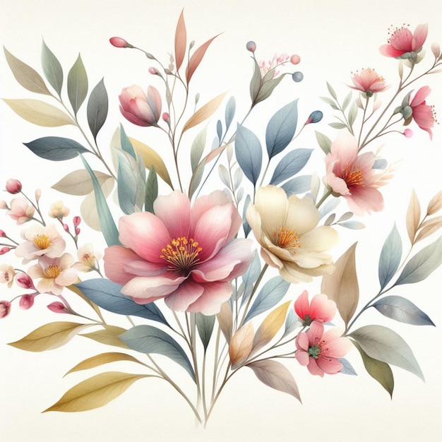 acuarela tonos suaves y pastel flores hojas y plantas botánicas borde de onda ilustrado