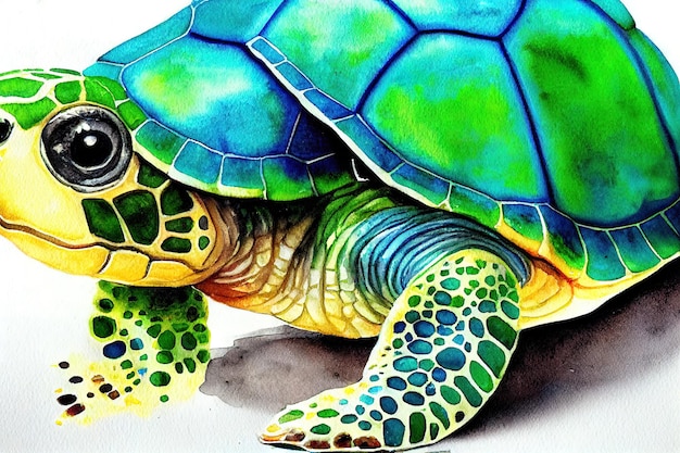 Acuarela de una tortuga animal dibujar a mano acuarela