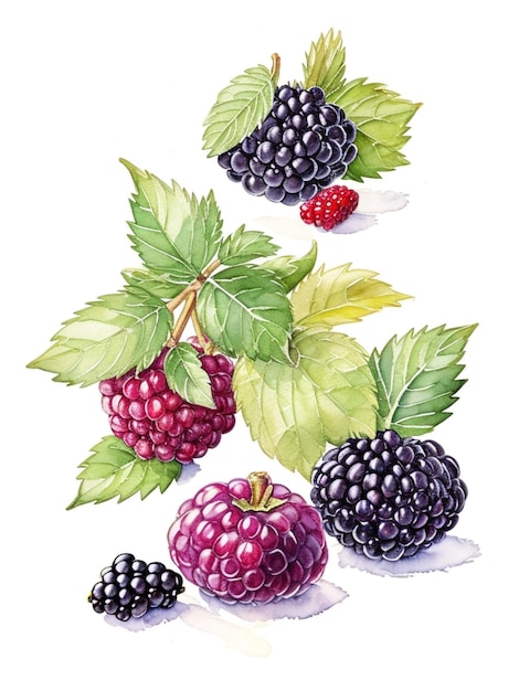 acuarela tres ilustraciones de frutas de morera